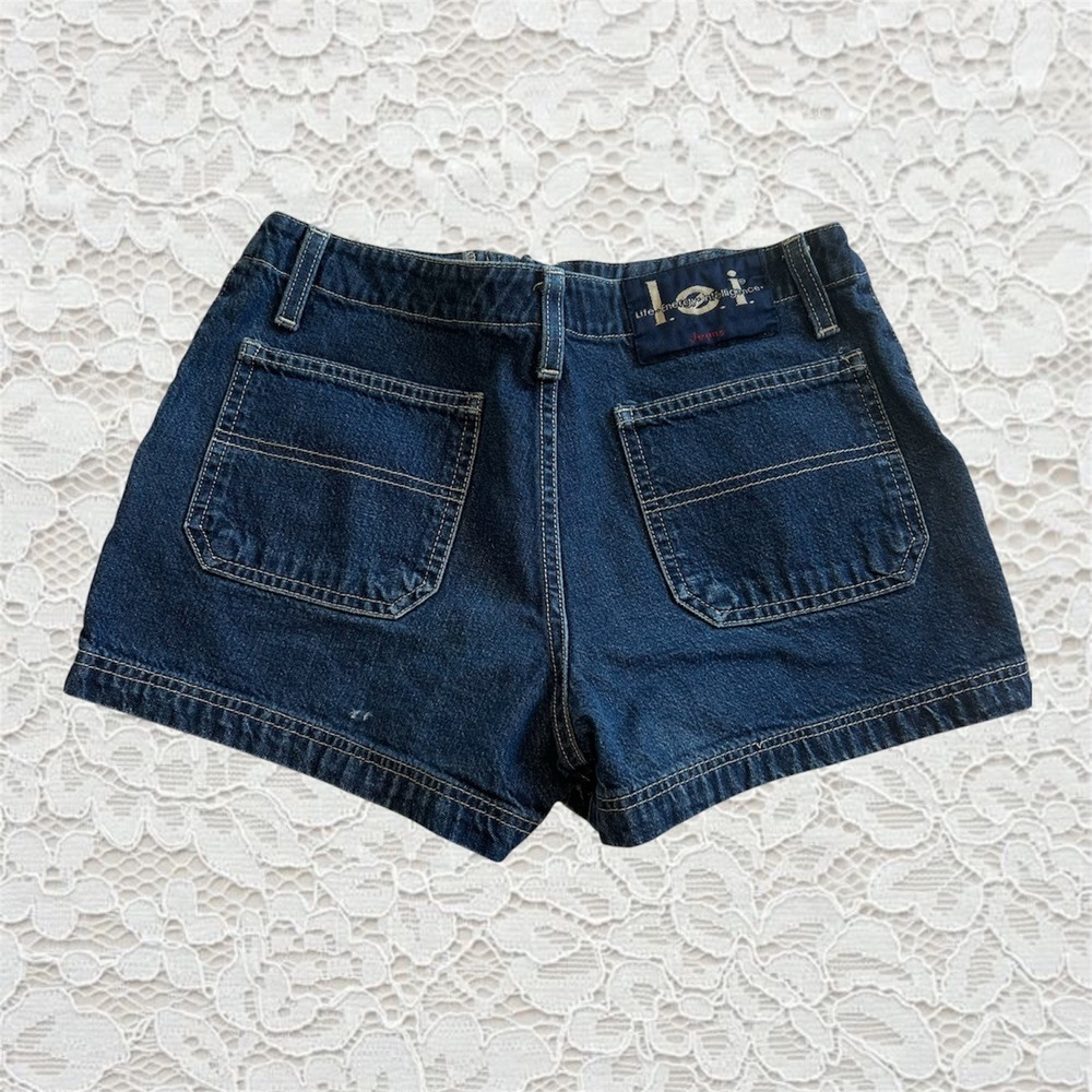 vintage lei contrast stitch denim mini shorts